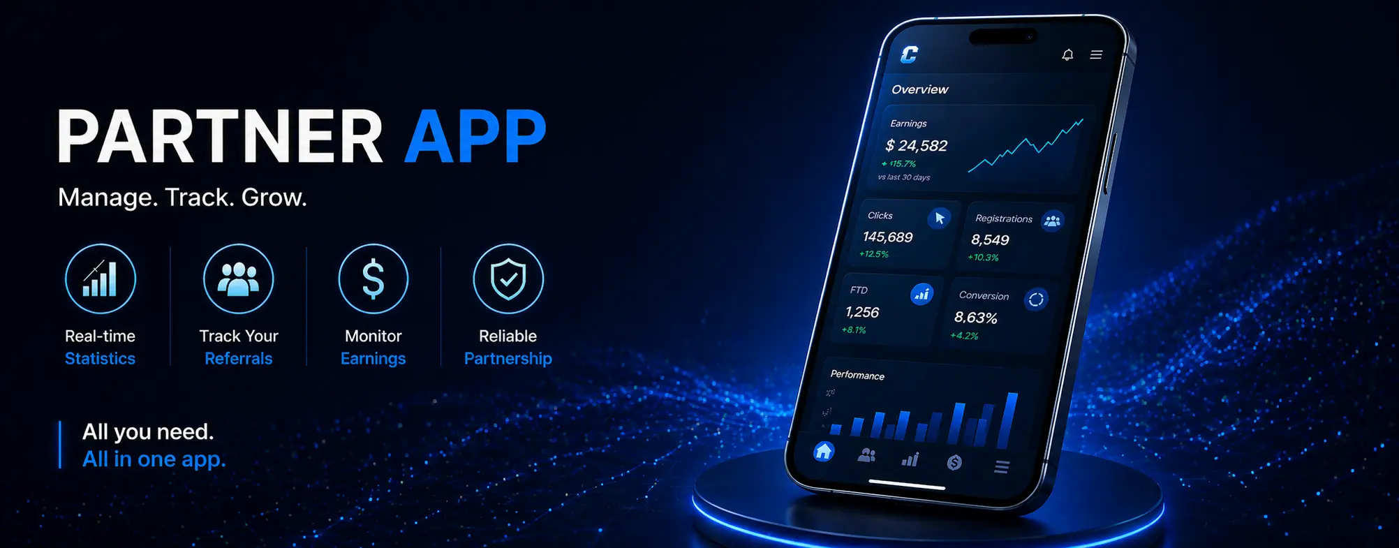 Coldbet Partners mobile app - manage affiliate account on Android and iOS